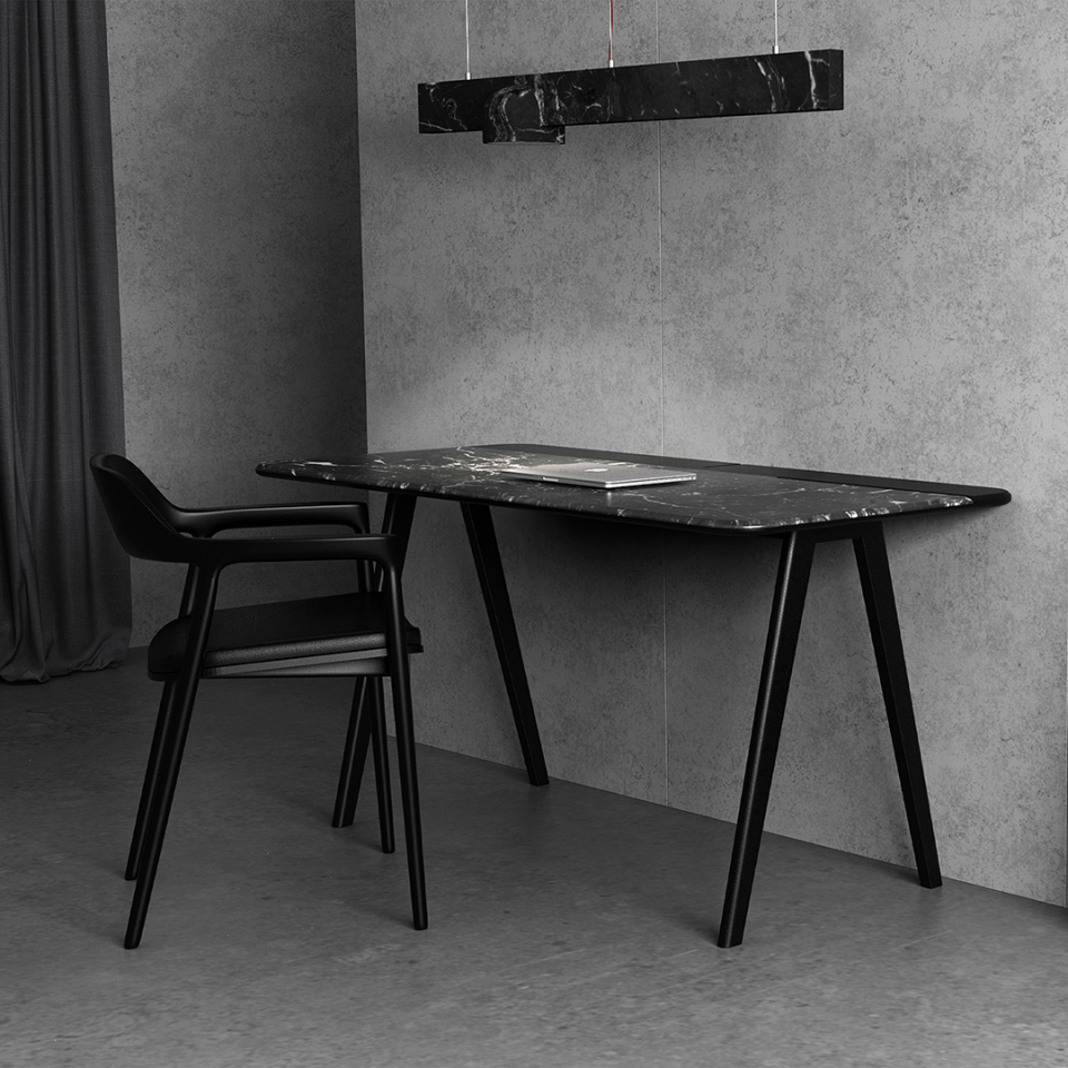 Draft Desk Nero Marquina marble and River Black Oak, by Maam Home. 